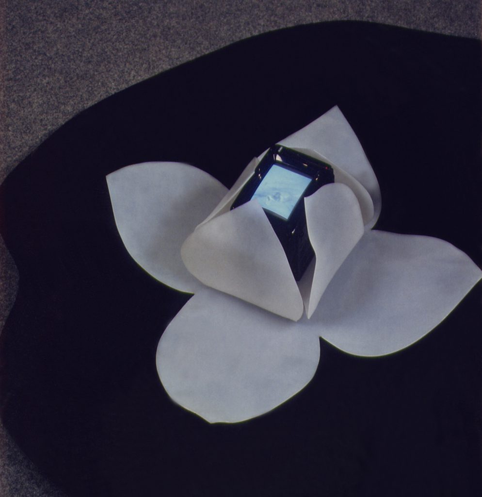 Ninfea, 1993, videoscultura, ferro, plexiglass opalino, monitor, cm. 100x100